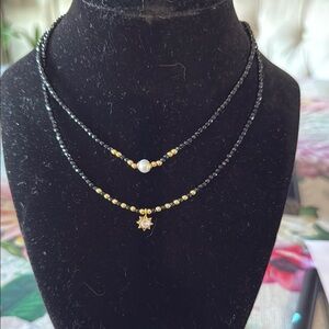 Elegant Black and Gold Beaded Necklace Set